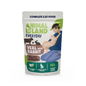 Animal Island saszetka Szarpany filet w bulionie cielęcina królik 85g - mokra karma dla kota